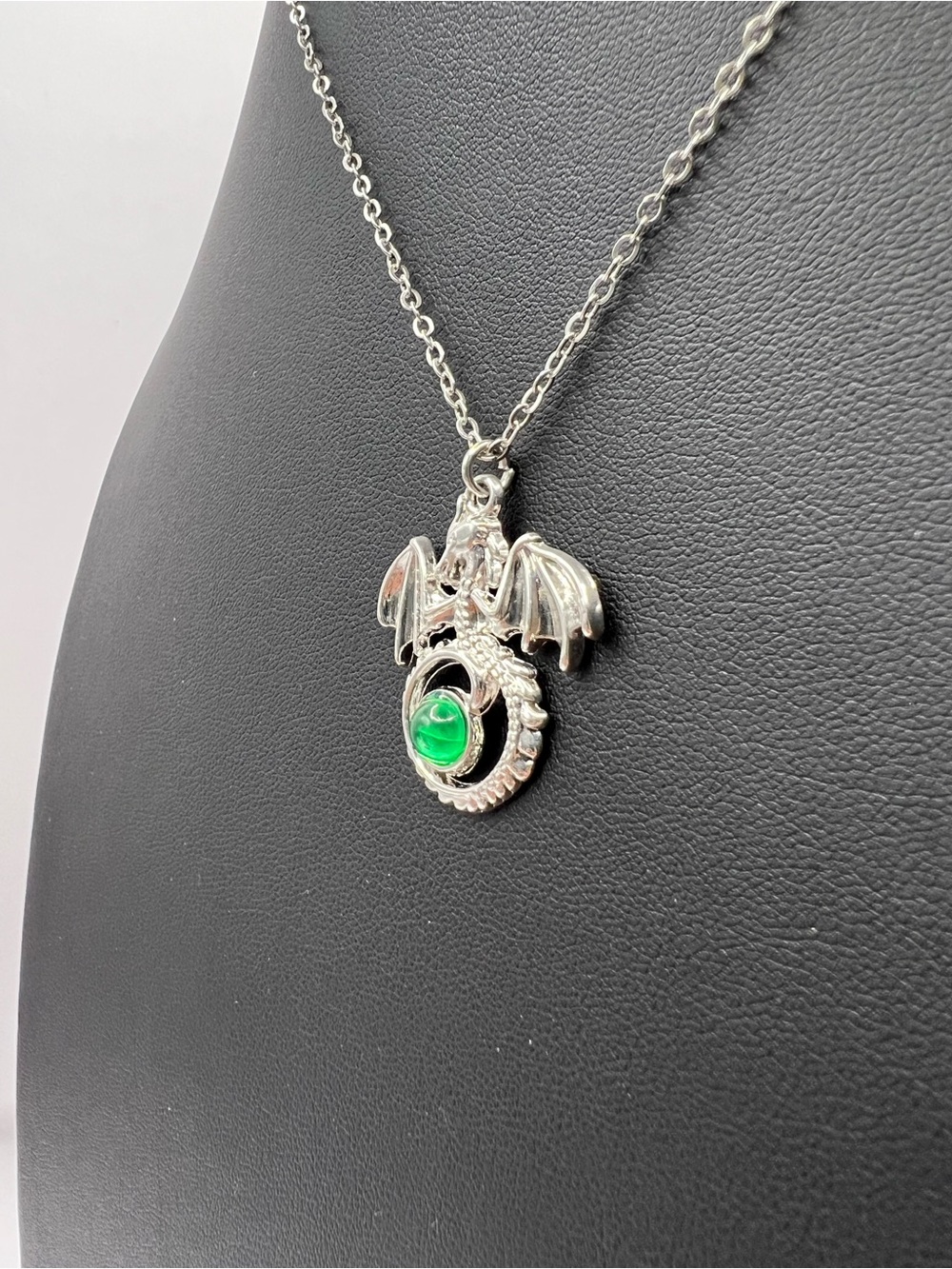 Fantasy Dragon Statement Necklace Emerald Green Orb